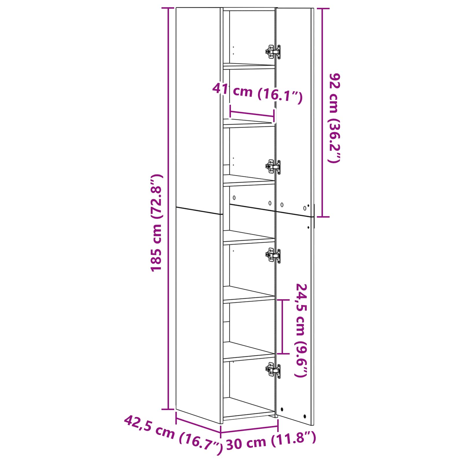 Vysoký bufet 2 pcs Staré dřevo 30 x 42,5 x 185 cm - obrázek 15