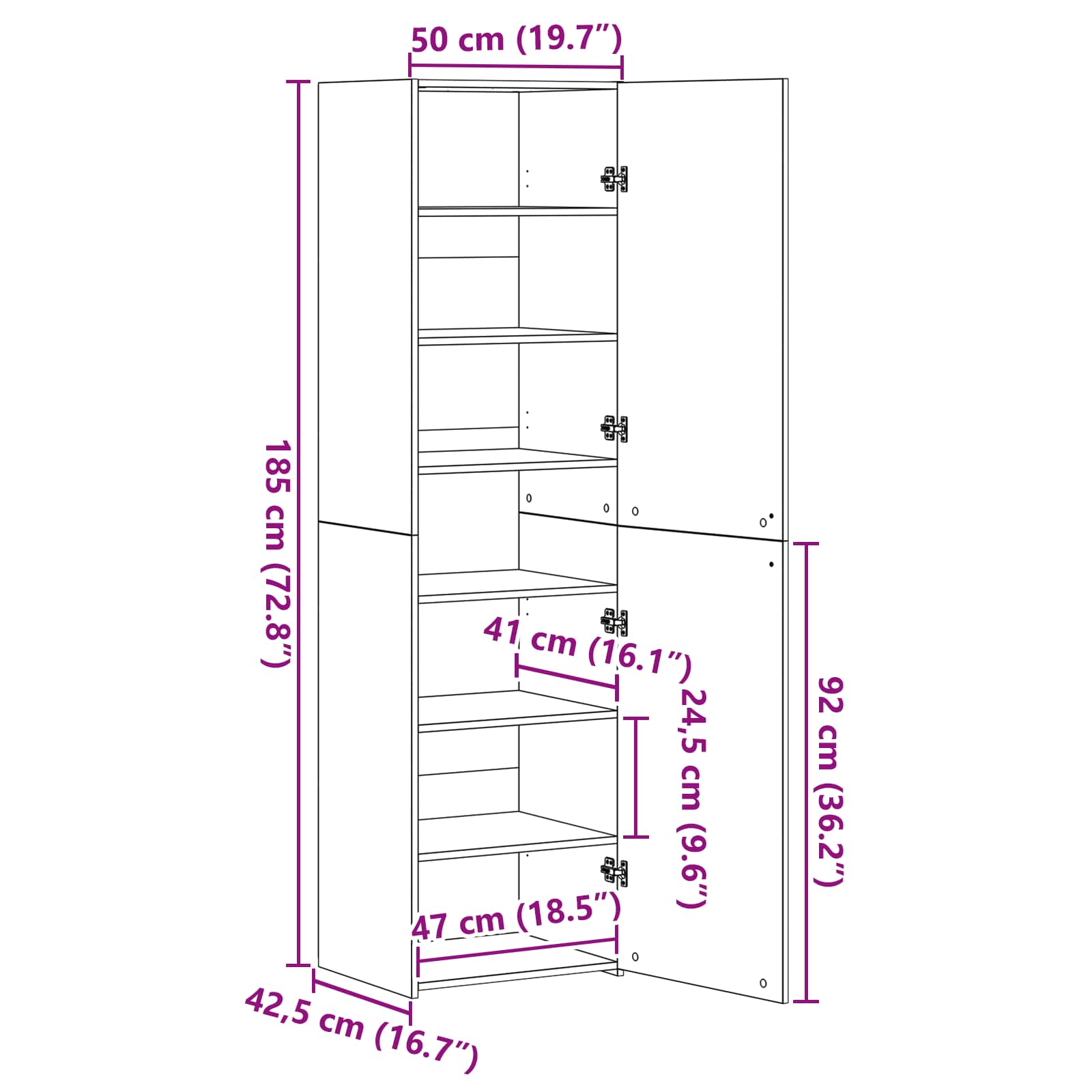 Vysoký bufet 2 pcs Černý dub 50 x 42,5 x 185 cm - obrázek 14