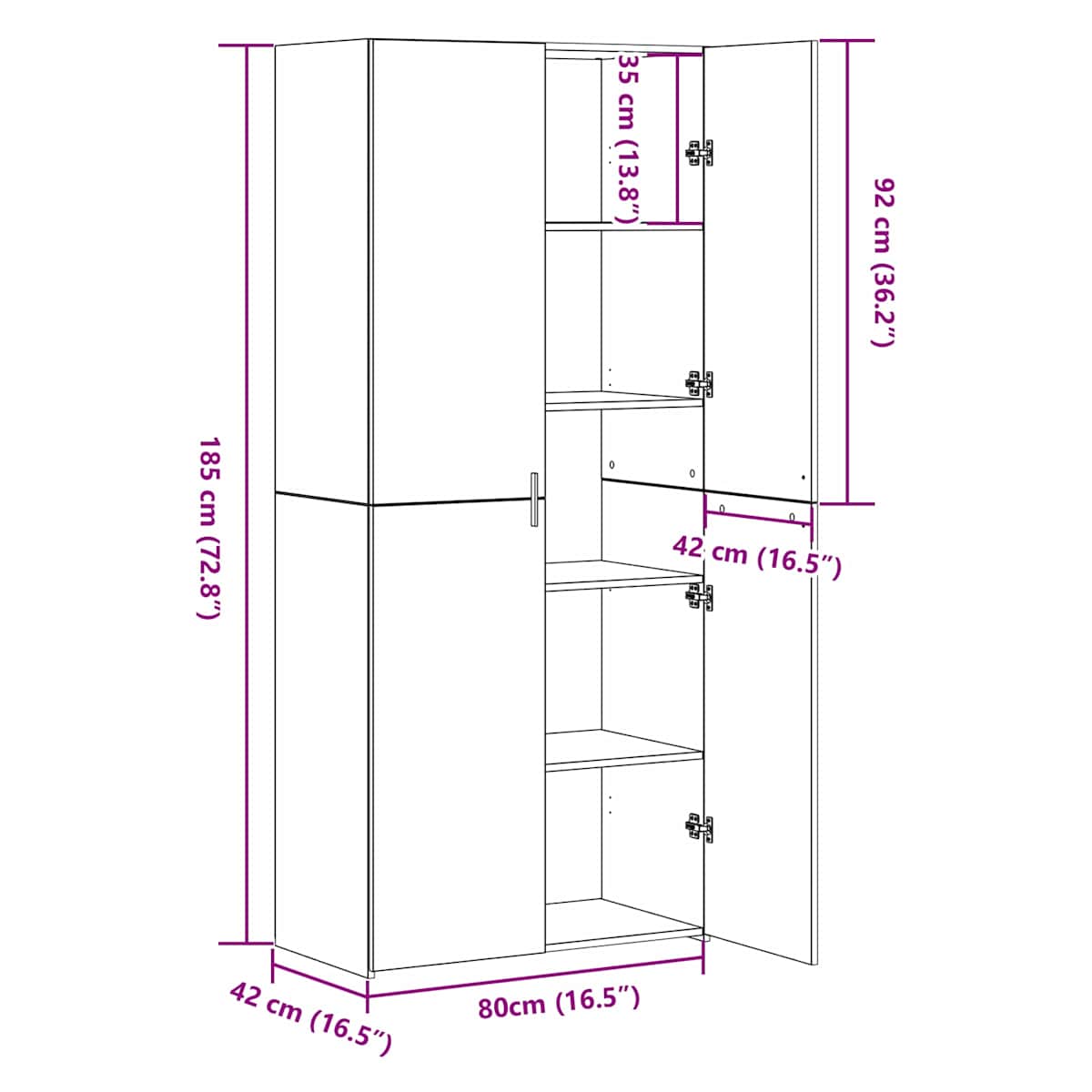 Highboard 80 x 42 x 185 cm - Billede 8
