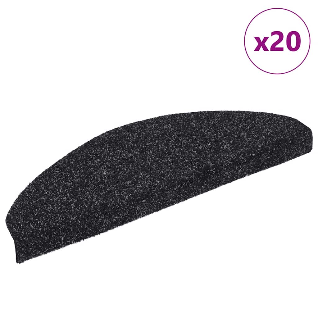 vidaXL Schodové rohože samolepicí 20 ks 65 x 21 x 4 cm černé, půlkulaté, velké