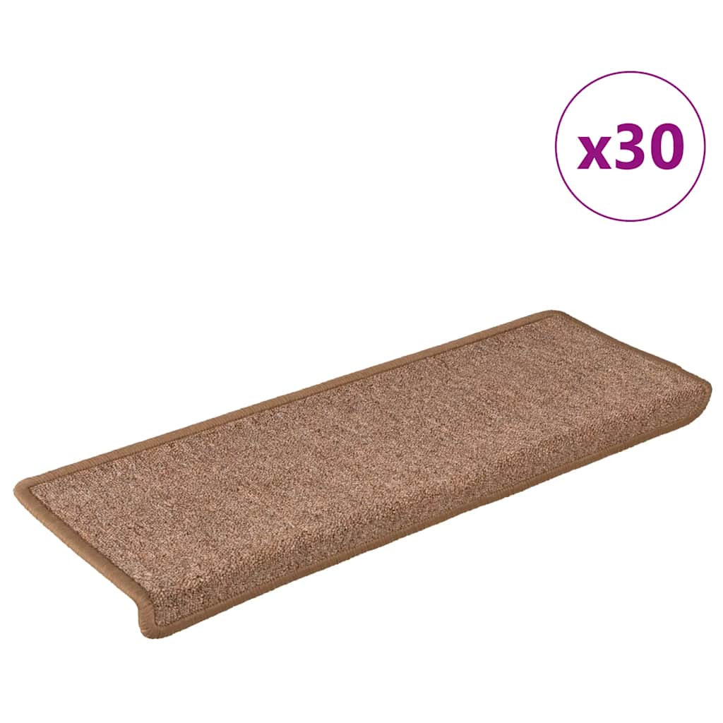 vidaXL Schodové rohože 30 ks 65 x 21 x 4 cm hnědé s obdélníkovým okrajem