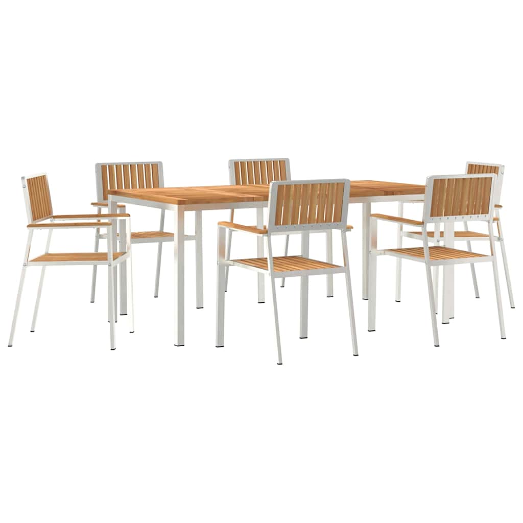 7 Hengen Puutarhan Ruokailusetti Massiivinen Tiikki, vidaXL Ulkoruokailupöytä 180x90x75 cm Massiivinen Tiikki, vidaXL Pinottavat Puutarhatuolit 2 kpl Massiivinen Tiikki ja Metalli, vidaXL Pinottavat Puutarhatuolit 4 kpl Massiivinen Tiikki ja Metalli