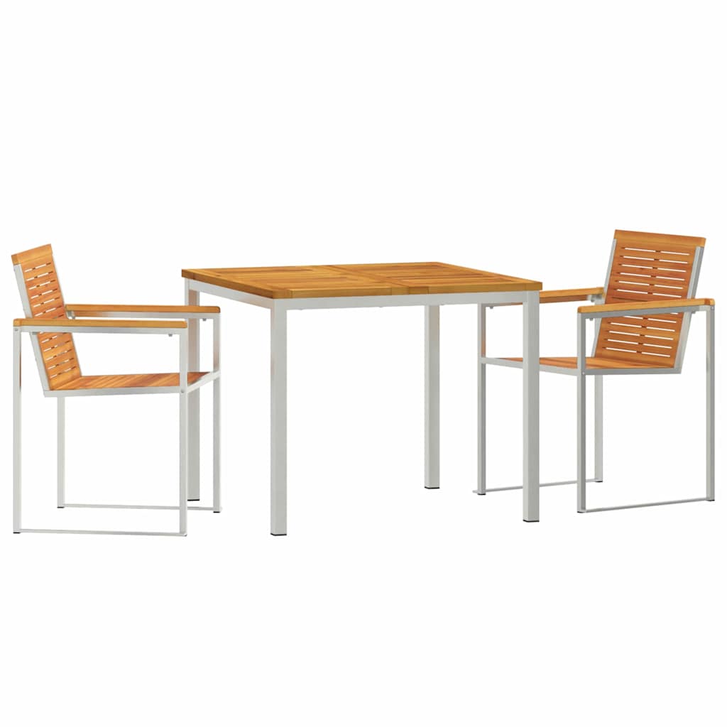 3-osainen puutarhan ruokailusetti massiivisesta akaasiapuusta, vidaXL ulkoilmapöytä 90x90x74.5 cm massiivisesta akaasiapuusta