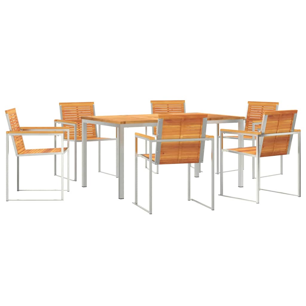 7 osan puutarharuokailusetti massiivisesta akaasiapuusta, vidaXL ulkoterassipöytä 150x90x75 cm massiivisesta akaasiapuusta