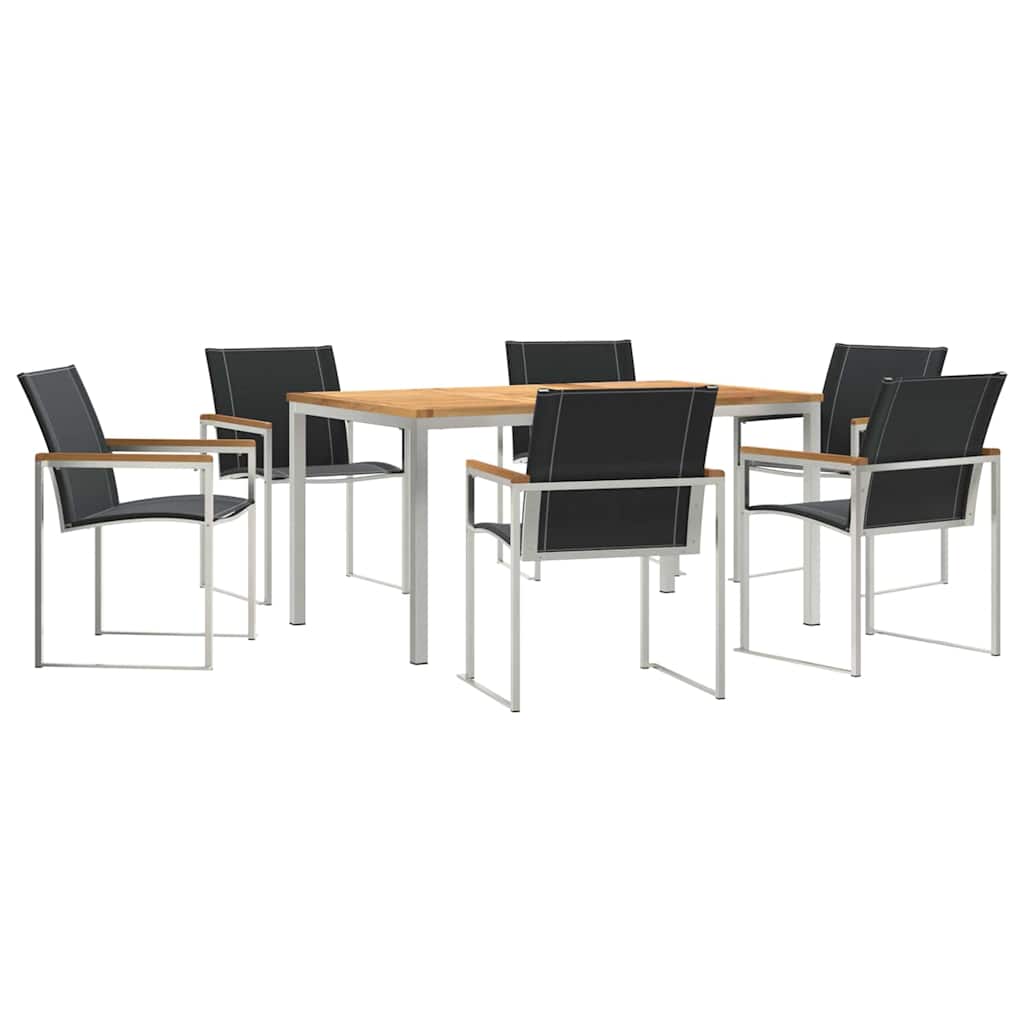 7-osainen puutarhan ruokailusarja kiinteästä akaasiapuusta, vidaXL ulkoruokailupöytä 150x90x75 cm kiinteästä akaasiapuusta