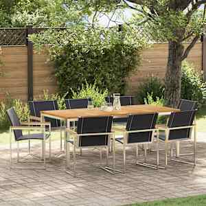 Komplet za jedilnico v vrtu 9 pcs Rjava Masiven les akacije