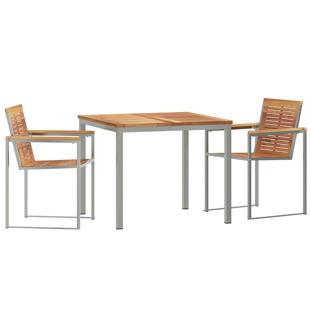 3-osainen puutarha ruokailusetti massiivisesta tiikistä, vidaXL ulkoruokailupöytä 90x90x74.5 cm massiivisesta tiikistä