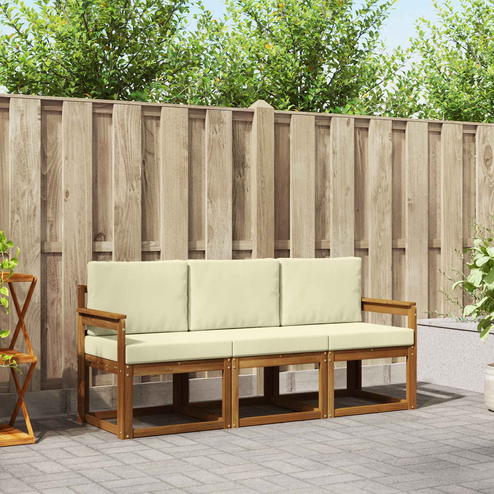 vidaXL Outdoor-Sofagarnitur mit Kissen 3 pcs Natur und Creme