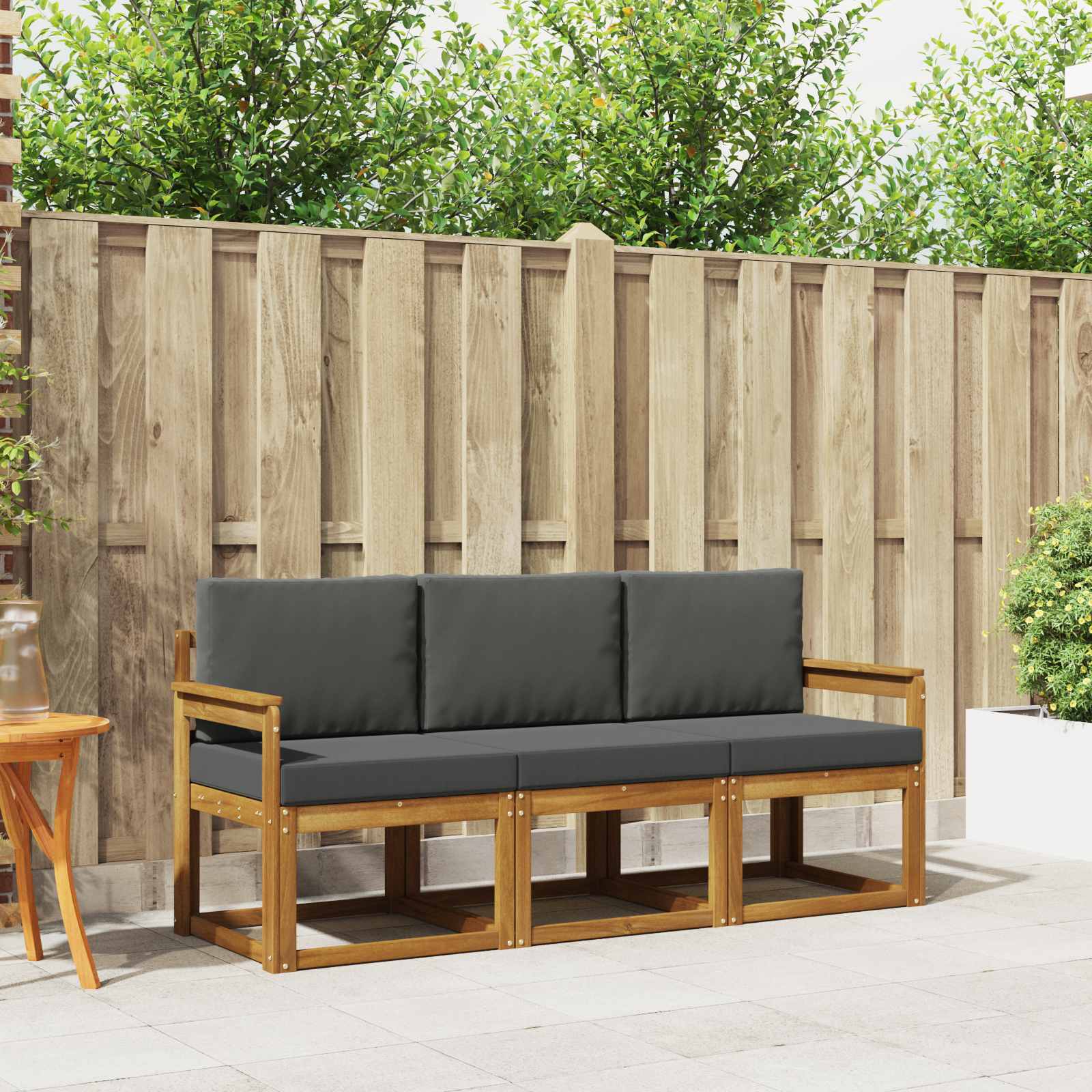 vidaXL Outdoor-Sofagarnitur mit Kissen 3 pcs Natur und Anthrazit