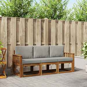 Zunanja garnitura za sedenje 3 pcs Naravna in svetlo siva