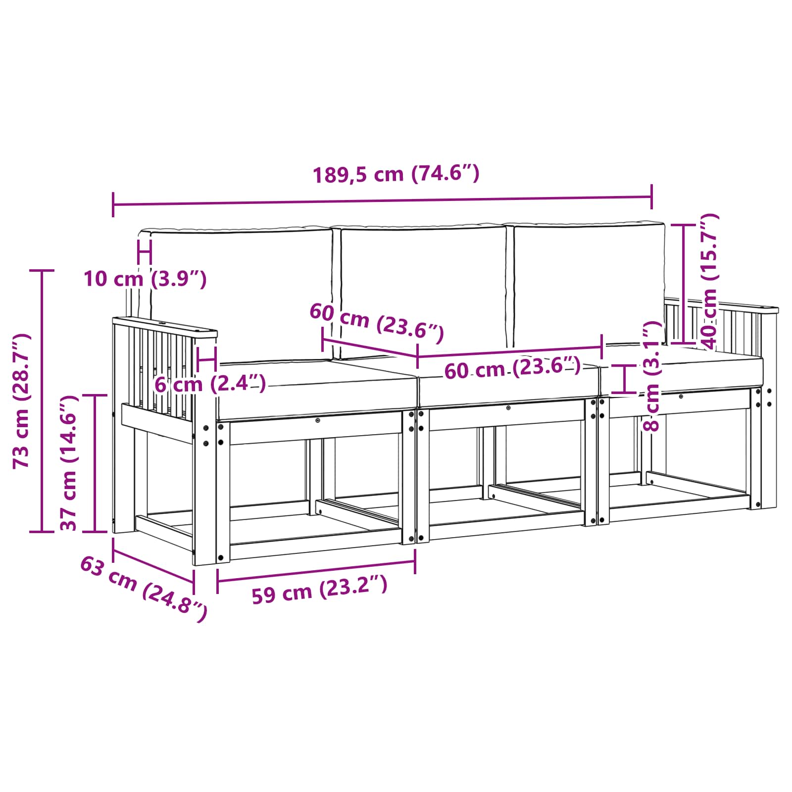 Zunanja garnitura za sedenje 3 pcs Naravna in antracitna - slika 6