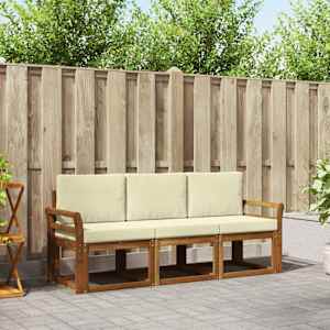 Zunanja garnitura za sedenje z blazino 3 pcs Naravna in smetana