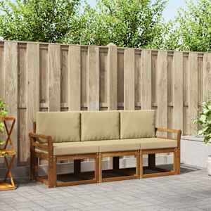 Zunanja garnitura za sedenje z blazino 3 pcs Naravna in bež