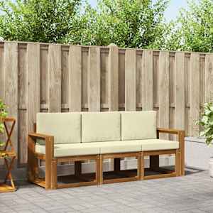 Zunanja garnitura za sedenje z blazino 3 pcs Naravna in smetana