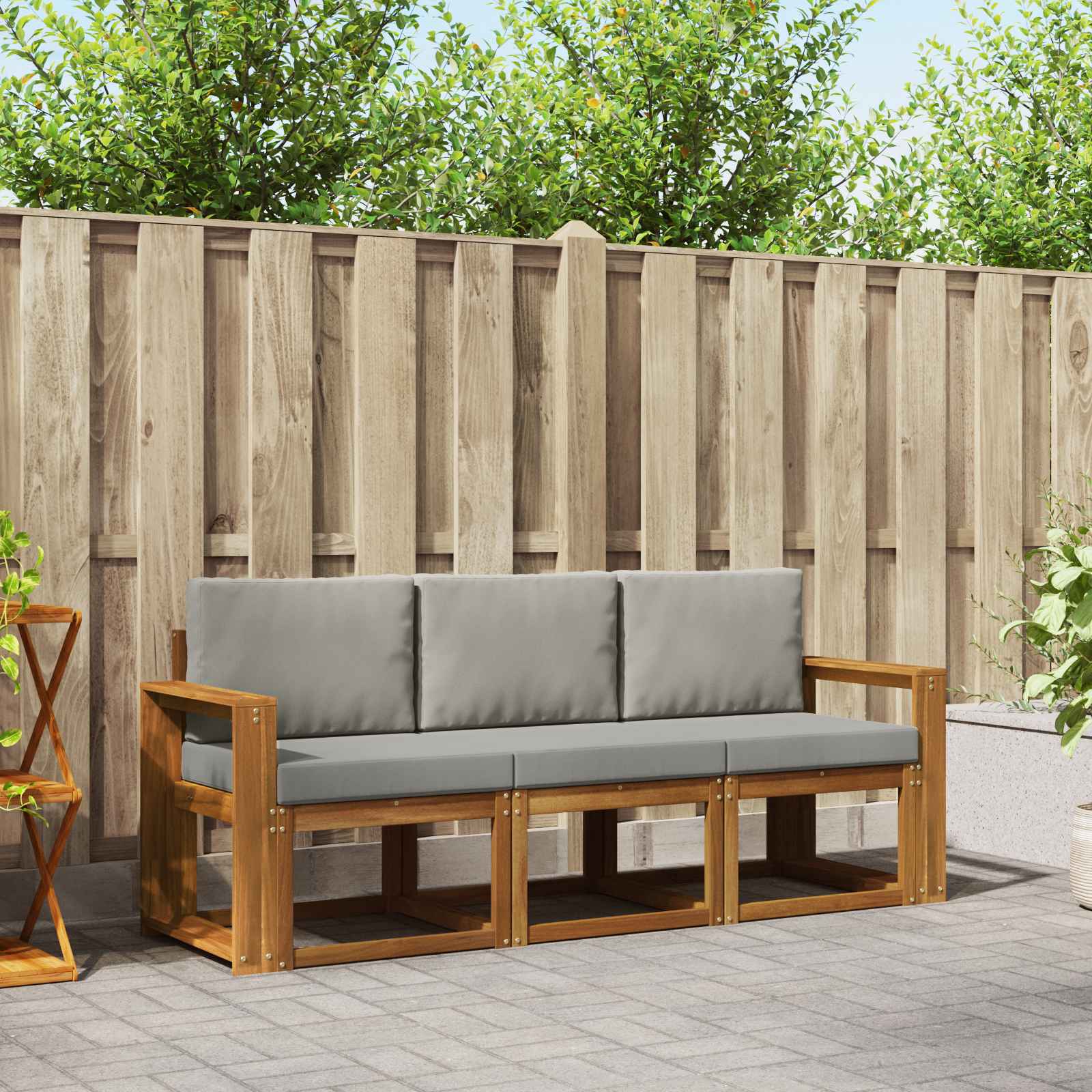 vidaXL Outdoor-Sofagarnitur mit Kissen 3 pcs Natürlich und Hellgrau