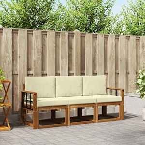 Zunanja garnitura za sedenje z blazino 3 pcs Naravna in smetana