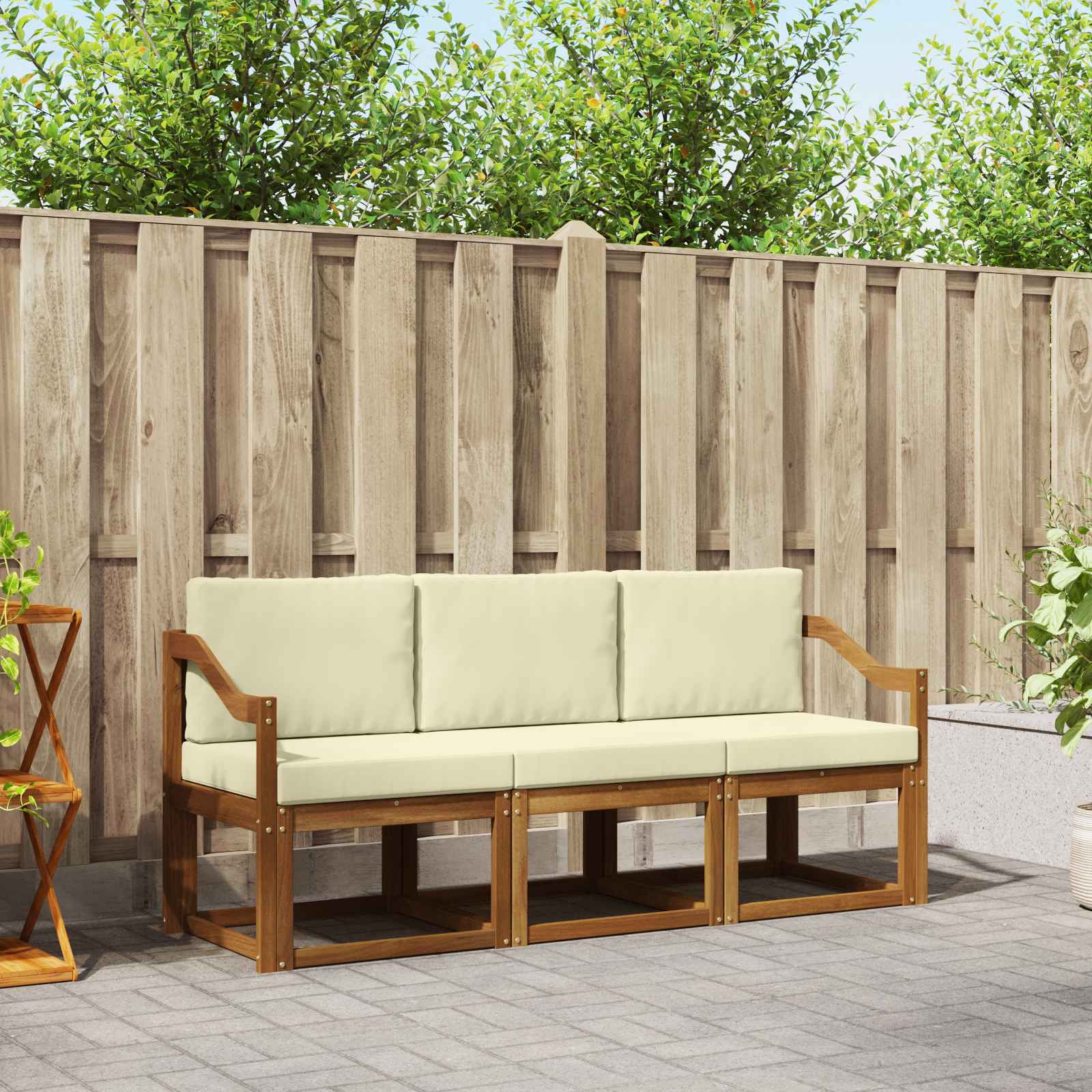 vidaXL Outdoor-Sofagarnitur mit Kissen 3 pcs Natur und Creme