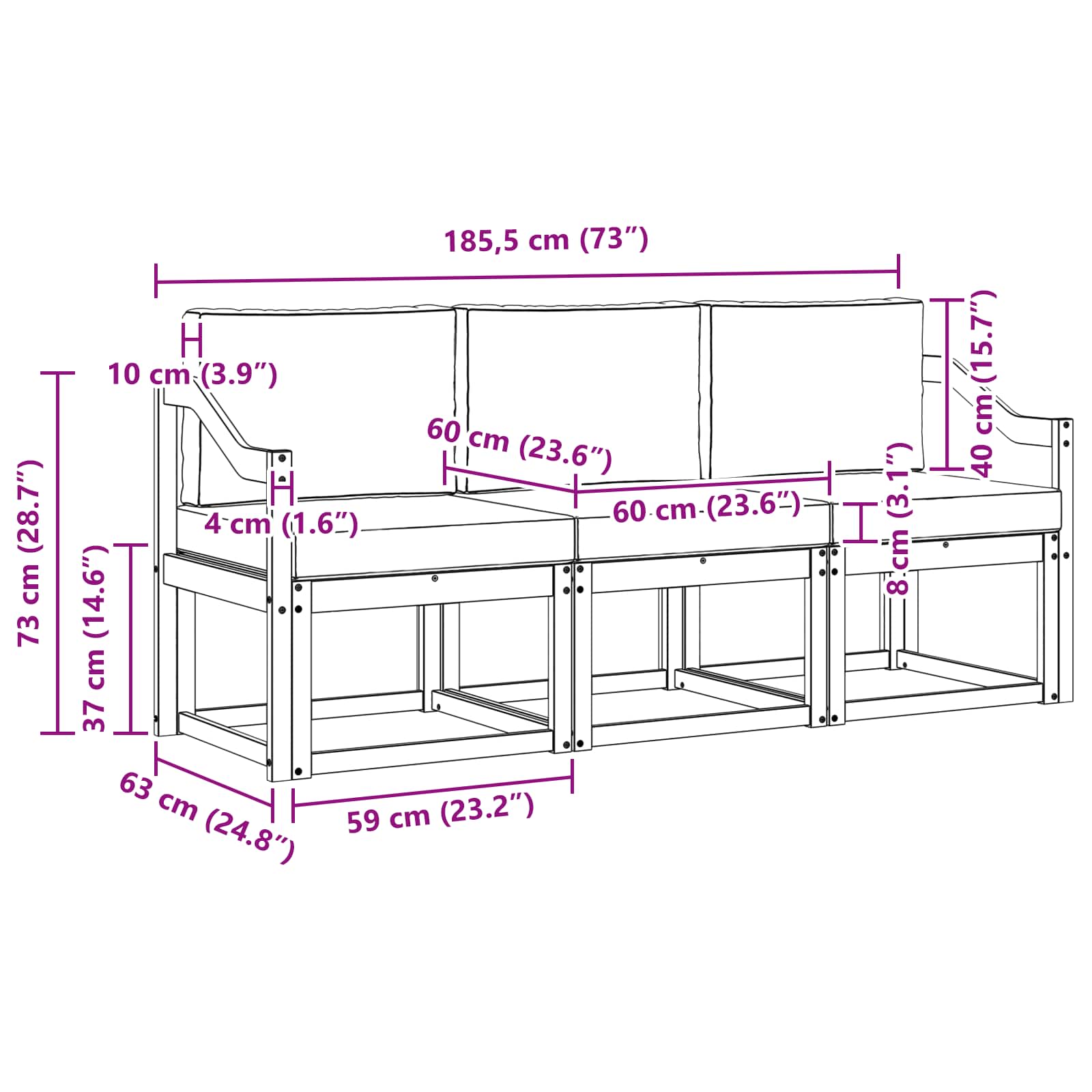 vidaXL Outdoor-Sofagarnitur mit Kissen 3 pcs Natur und Beige – Bild 6