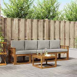 Zunanja garnitura za sedenje 5 pcs Naravna in svetlo siva