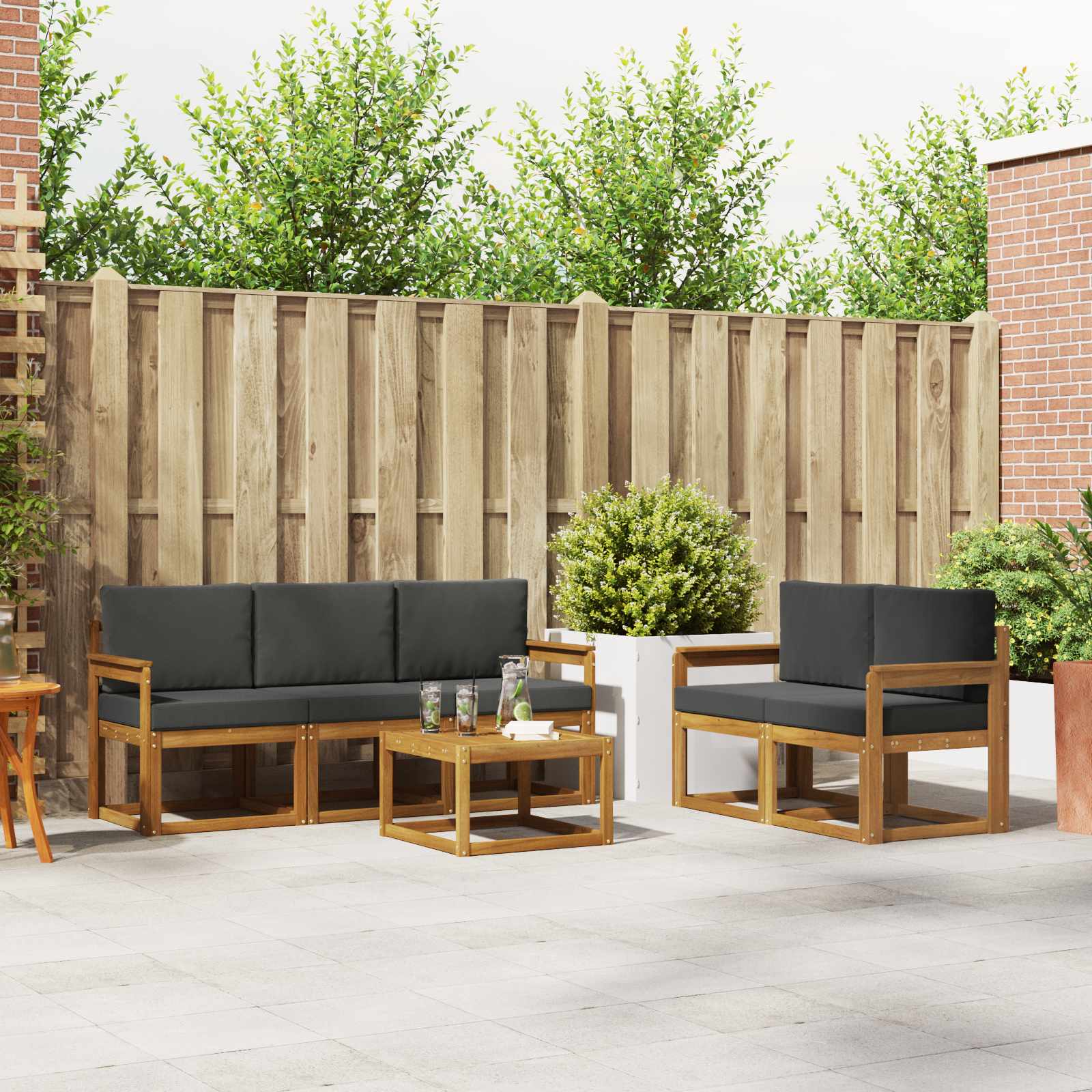 vidaXL Outdoor-Sofagarnitur Natur und Anthrazit Massivholz Akazie