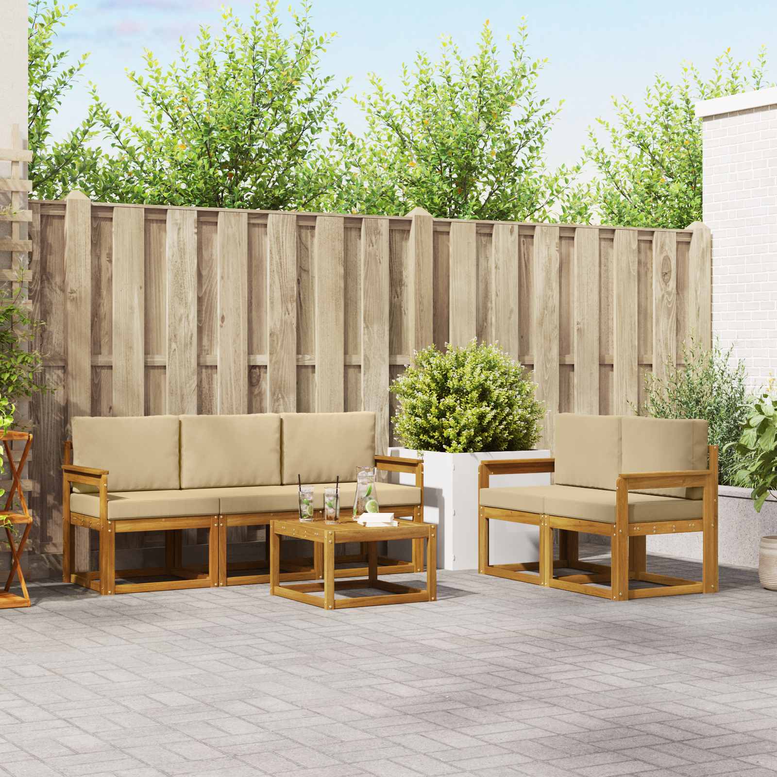 vidaXL Outdoor-Sofagarnitur mit Kissen 6 pcs Natur und Beige