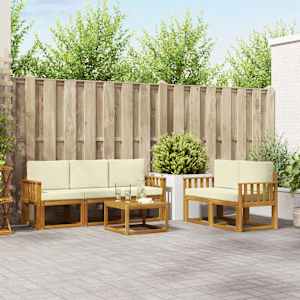 Zunanja garnitura za sedenje z blazino 6 pcs Naravna in smetana