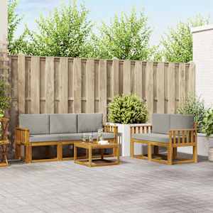 Zunanja garnitura za sedenje 6 pcs Naravna in svetlo siva