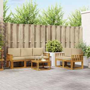 Zunanja garnitura za sedenje z blazino 6 pcs Naravna in bež