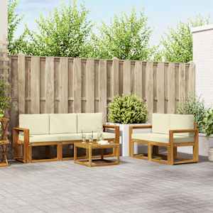 Zunanja garnitura za sedenje z blazino 6 pcs Naravna in smetana