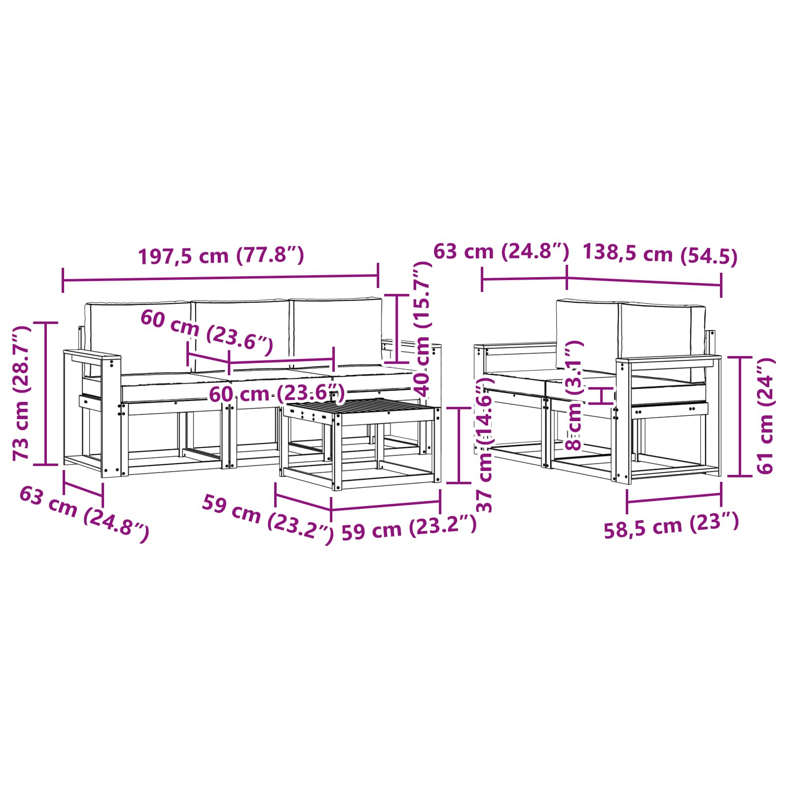 Buiten bankenset Natuurlijk en Antraciet Massief Acaciahout image 8