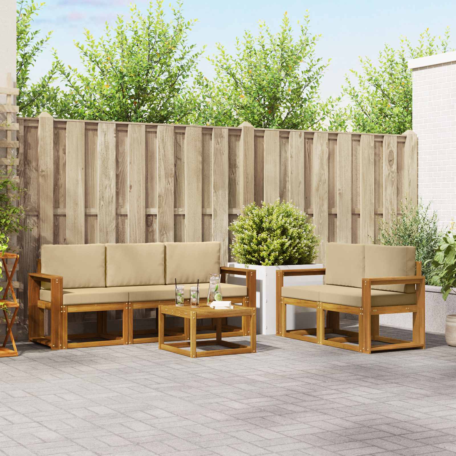 vidaXL Outdoor-Sofagarnitur mit Kissen 6 pcs Natur und Beige