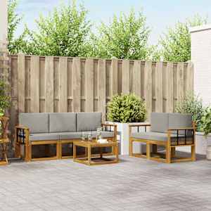 Zunanja garnitura za sedenje 6 pcs Naravna in svetlo siva