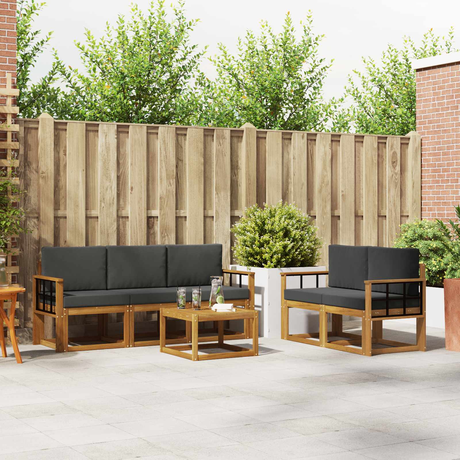 vidaXL Outdoor-Sofagarnitur Natur und Anthrazit Massivholz Akazie