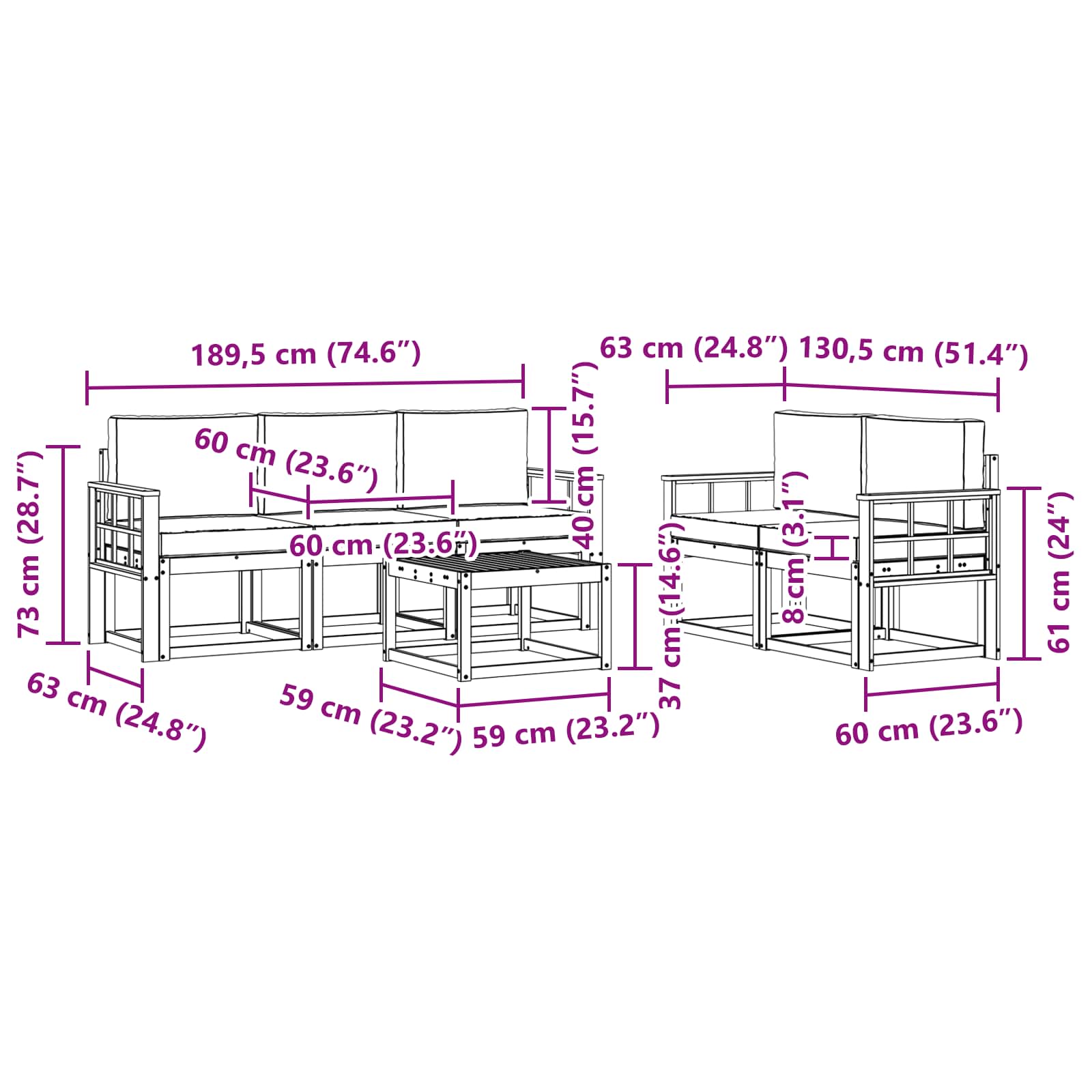 Buiten bankenset Natuurlijk en Antraciet Massief Acaciahout image 8