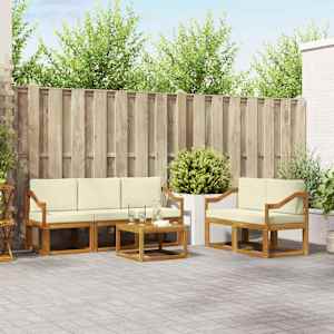 Zunanja garnitura za sedenje z blazino 6 pcs Naravna in smetana