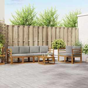 Zunanja garnitura za sedenje 7 pcs Naravna in svetlo siva