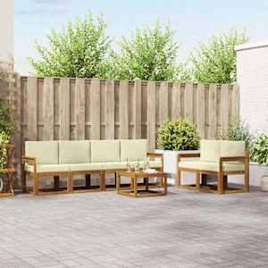 Zunanja garnitura za sedenje z blazino 7 pcs Naravna in smetana