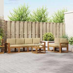 Zunanja garnitura za sedenje z blazino 7 pcs Naravna in bež