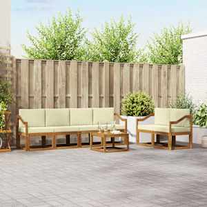 Zunanja garnitura za sedenje z blazino 7 pcs Naravna in smetana