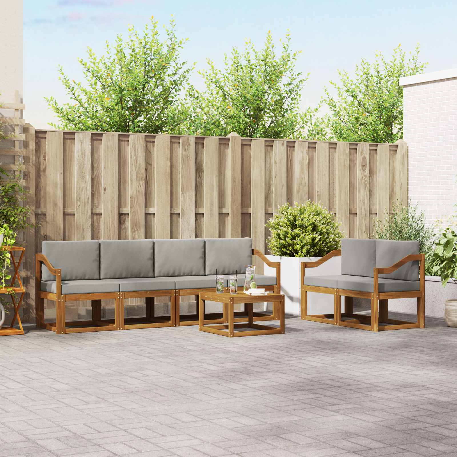 vidaXL Outdoor-Sofagarnitur mit Kissen 7 pcs Natürlich und Hellgrau