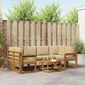 Zunanja garnitura za sedenje z blazino 7 pcs Naravna in bež