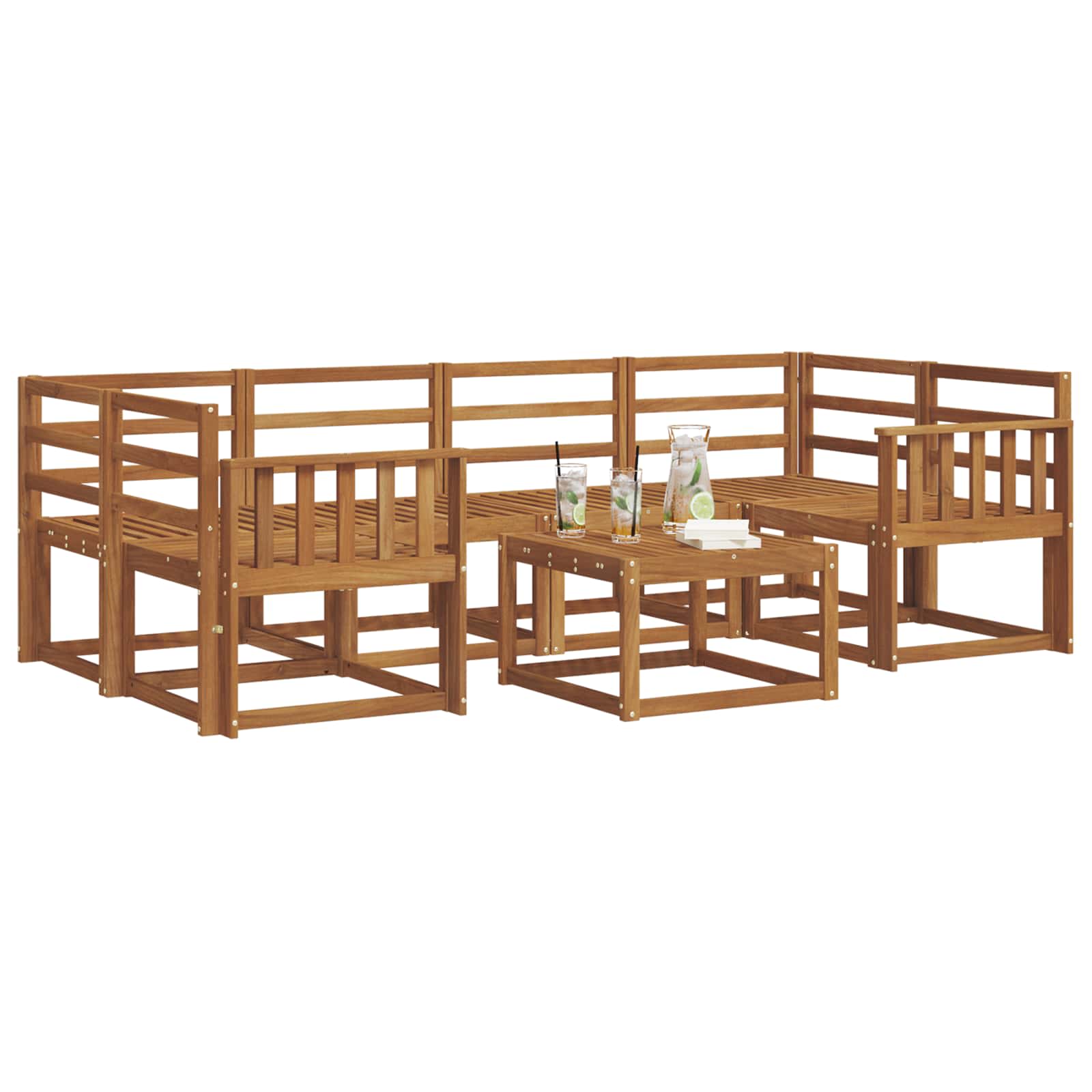 Buiten bankenset 7 pcs Naturel Massief Acaciahout image 3