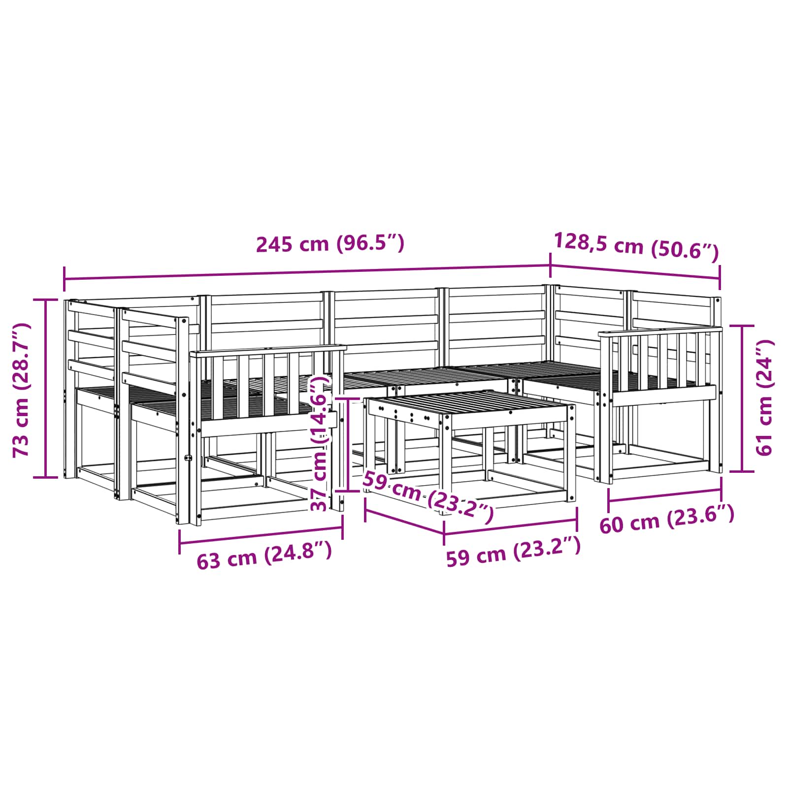 Buiten bankenset 7 pcs Naturel Massief Acaciahout image 9