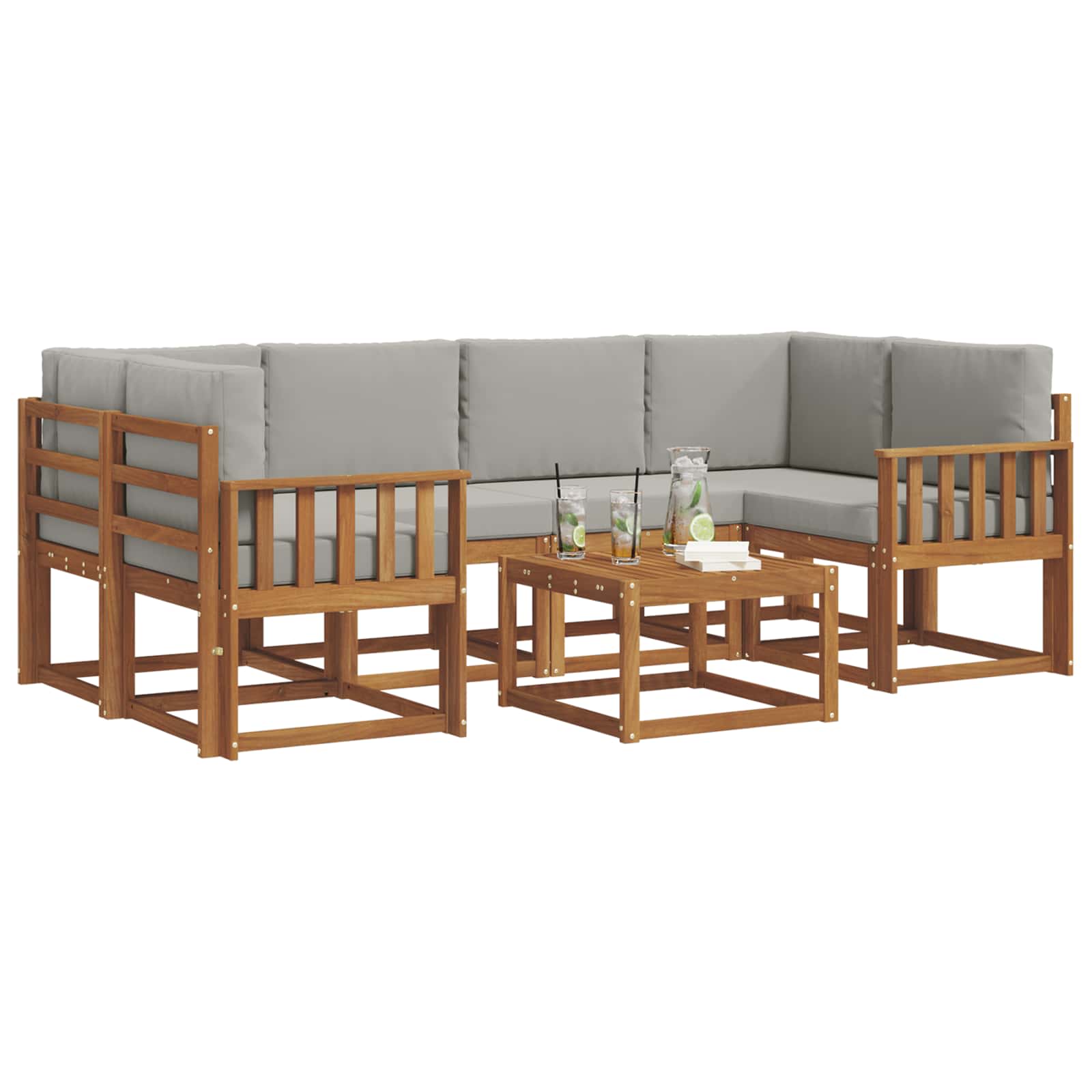 Zunanja garnitura za sedenje 7 pcs Naravna in svetlo siva - slika 3