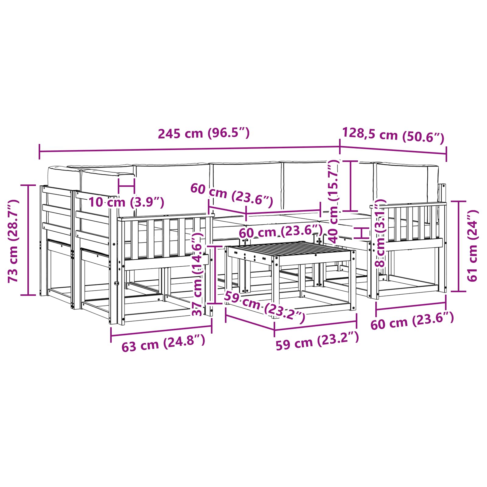 Zunanja garnitura za sedenje 7 pcs Naravna in svetlo siva - slika 8
