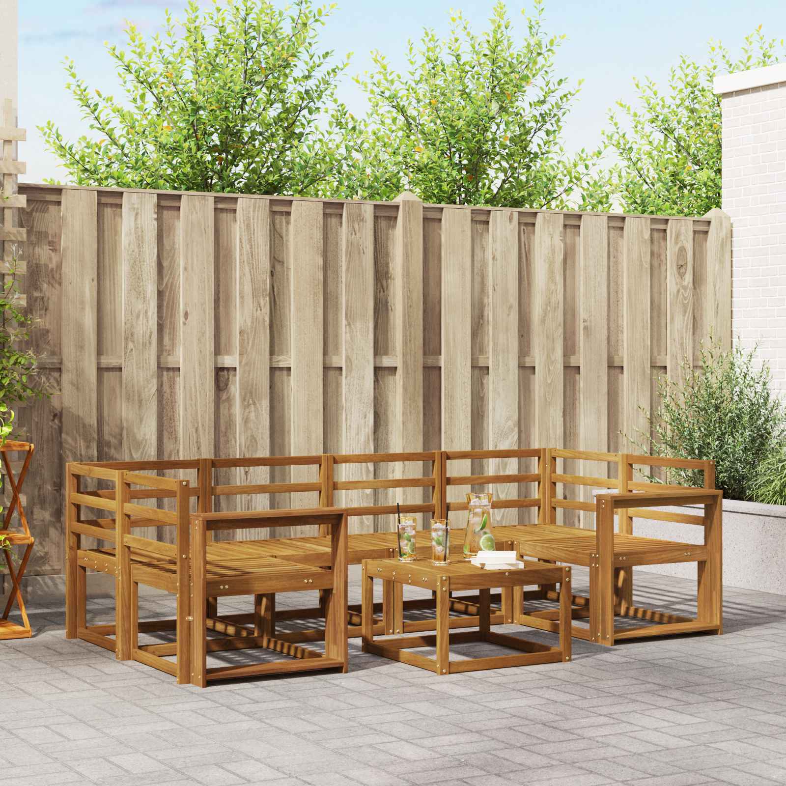 Buiten bankenset 7 pcs Naturel Massief Acaciahout image 1