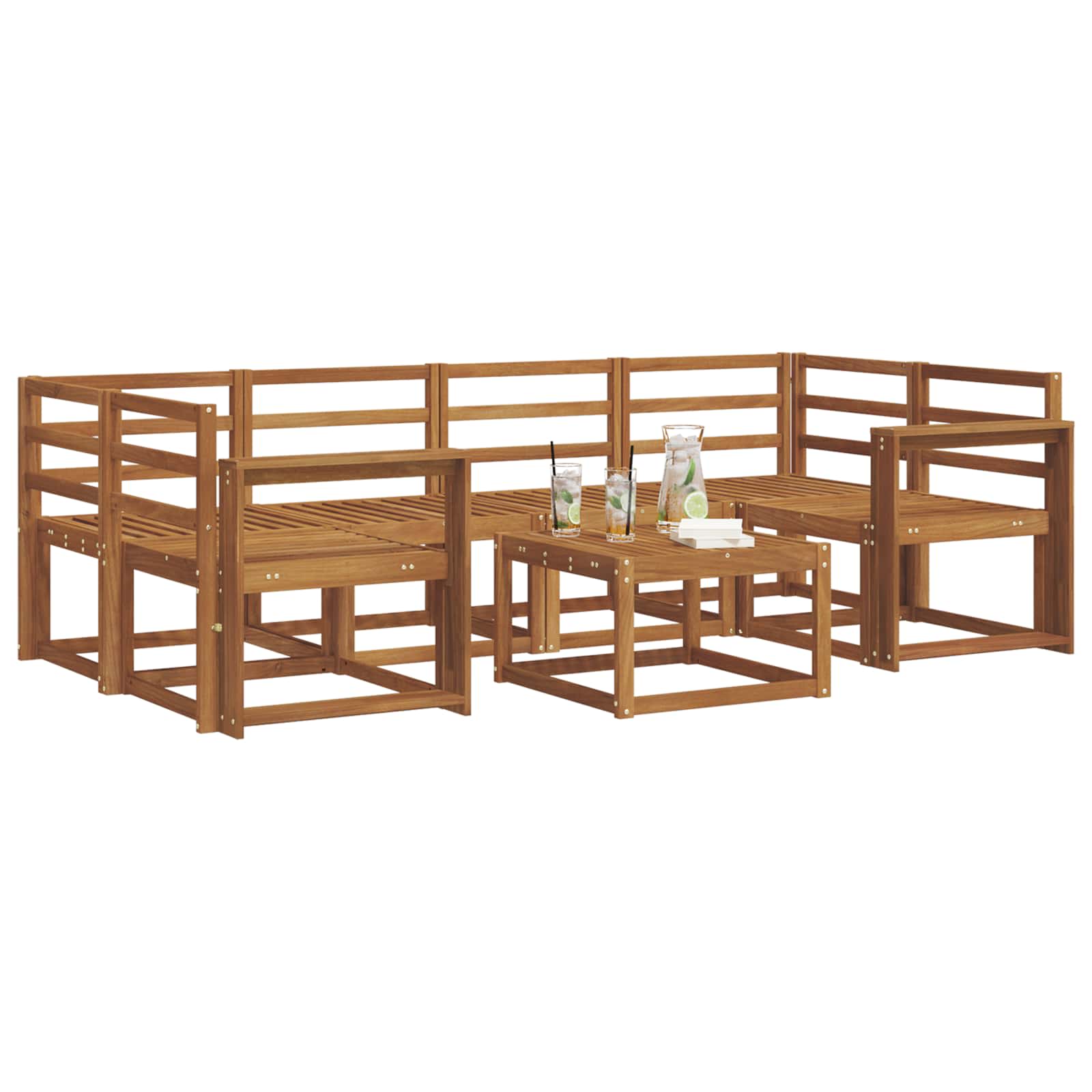 Buiten bankenset 7 pcs Naturel Massief Acaciahout image 3