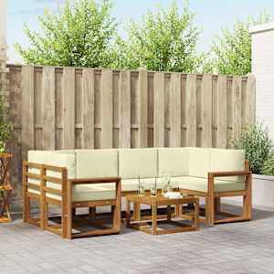 Zunanja garnitura za sedenje z blazino 7 pcs Naravna in smetana