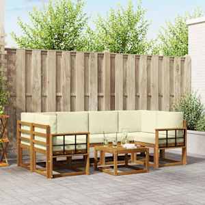 Zunanja garnitura za sedenje z blazino 7 pcs Naravna in smetana