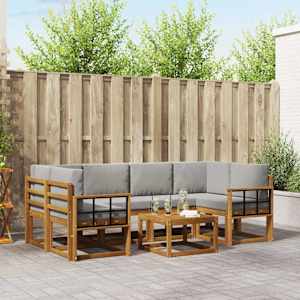 Zunanja garnitura za sedenje 7 pcs Naravna in svetlo siva